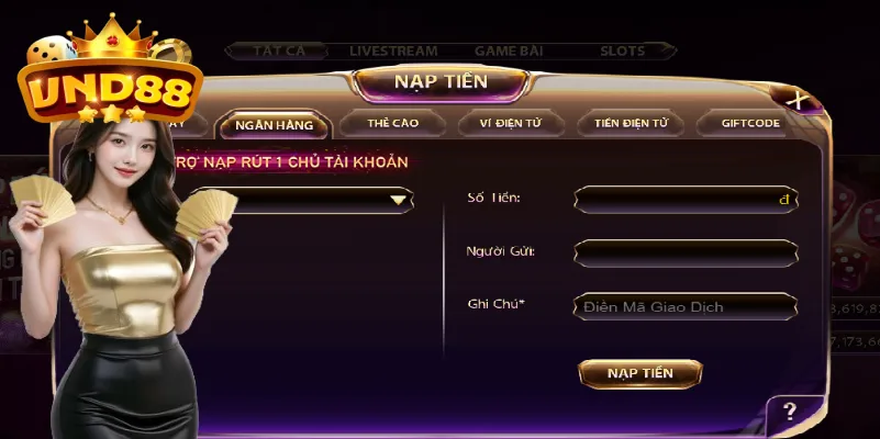 Thực hiện theo form mẫu để nạp tiền VND88